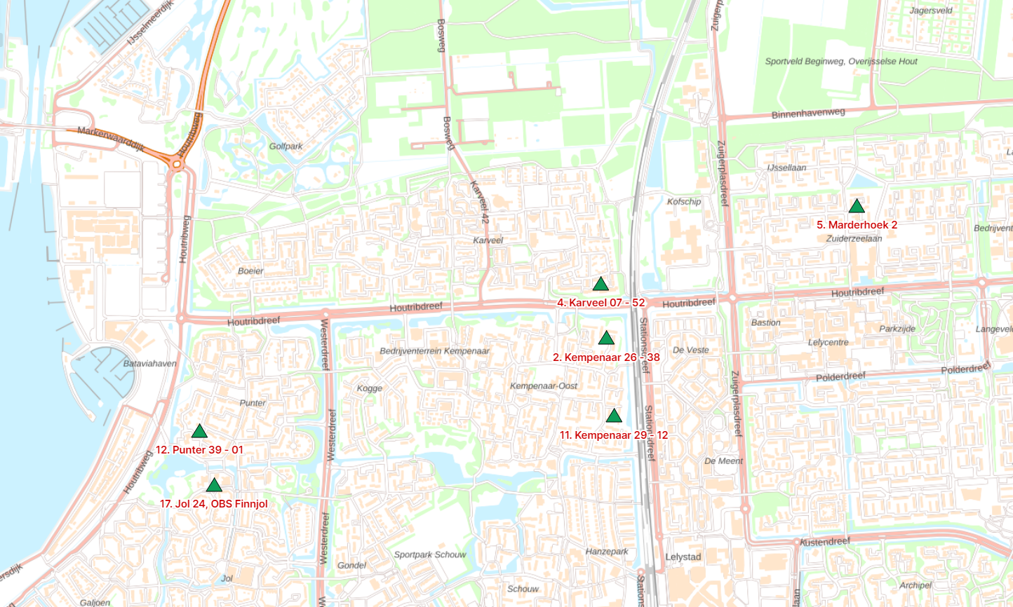 Kaart van speelplekken in Lelystad-midden
