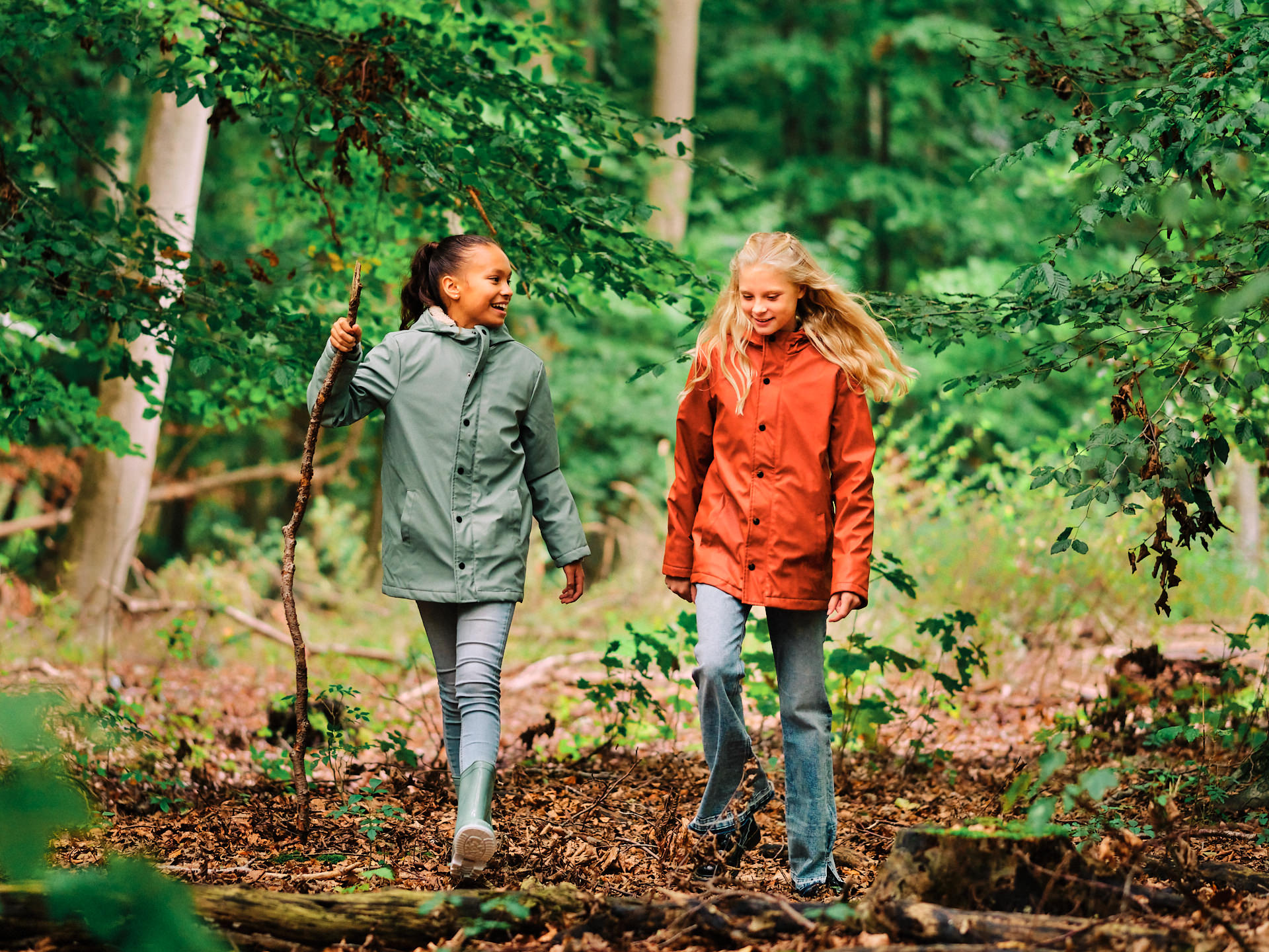 Kinderen wandelen in het bos