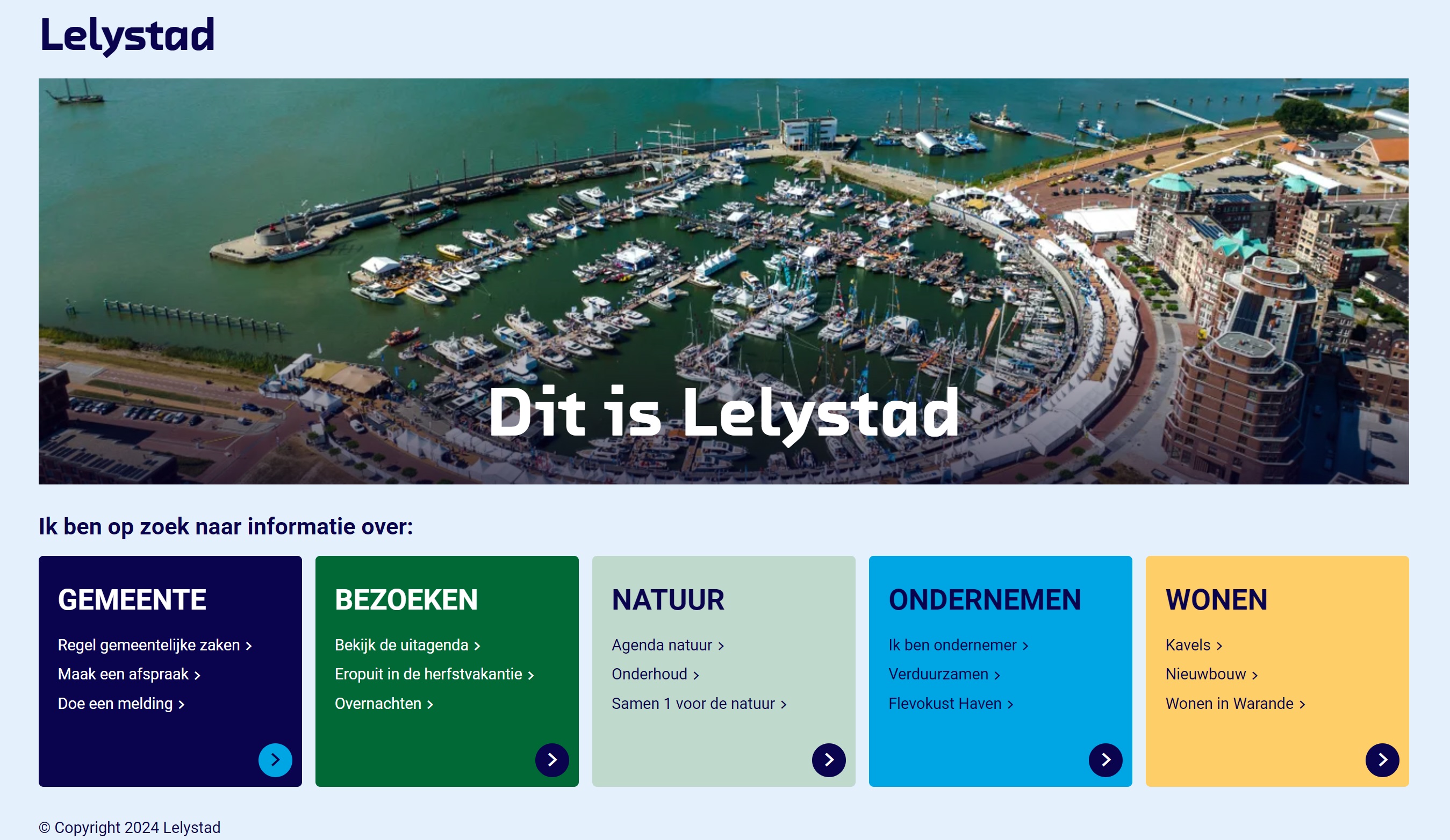 De nieuwe landingspagina van lelystad.nl