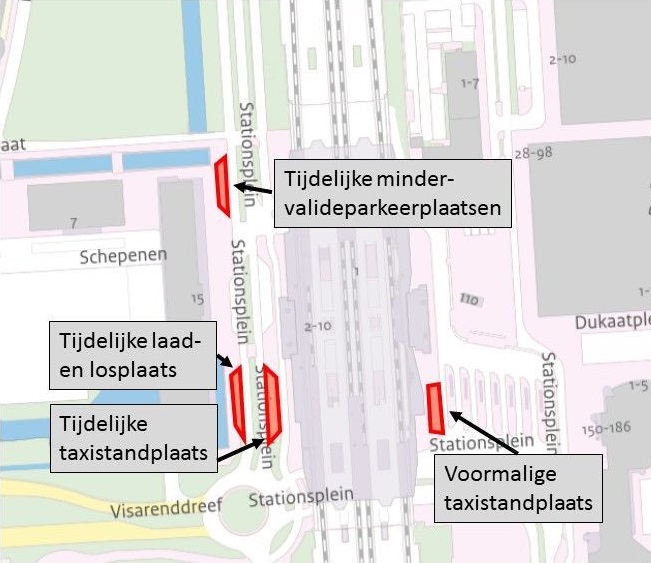 Plattegrond tijdelijke taxistandplaats