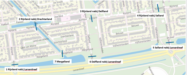 Kaart met de plekken in de wijk waar we metingen hebben uitgevoerd