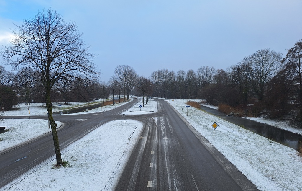 Sneeuw langs een dreef