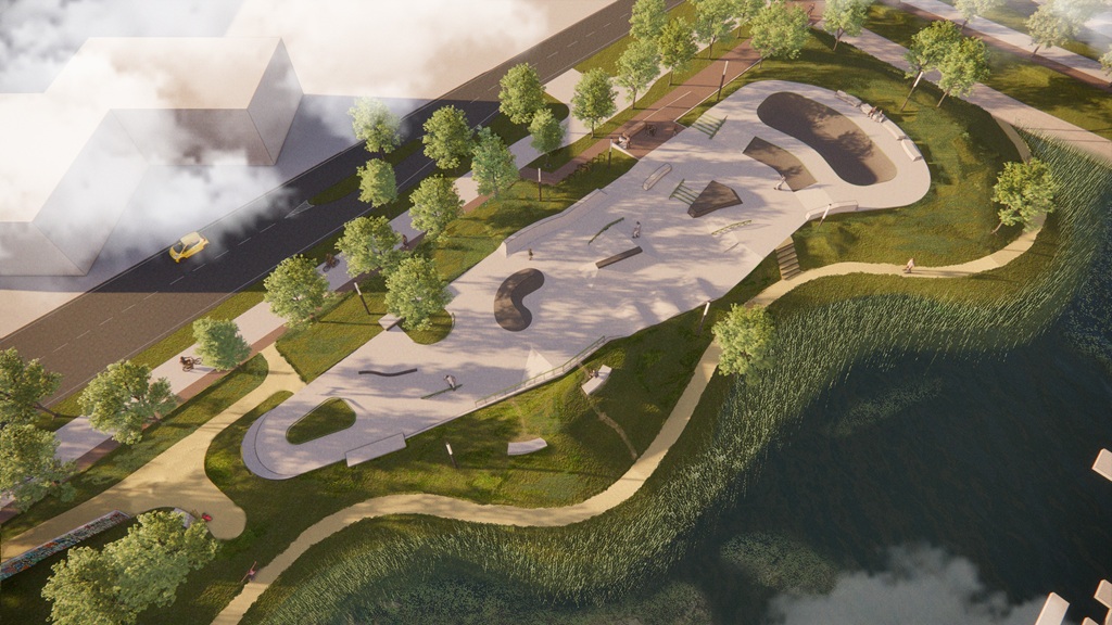 Visualisatie van het ontwerp van het skatepark